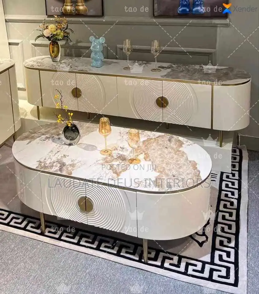 New Classic Designed Marble Top Center Table With Tv Console