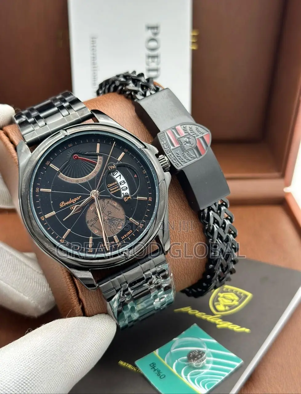 Top Luxury Dated POEDAGAR Chain Strap Watch With Bracelet