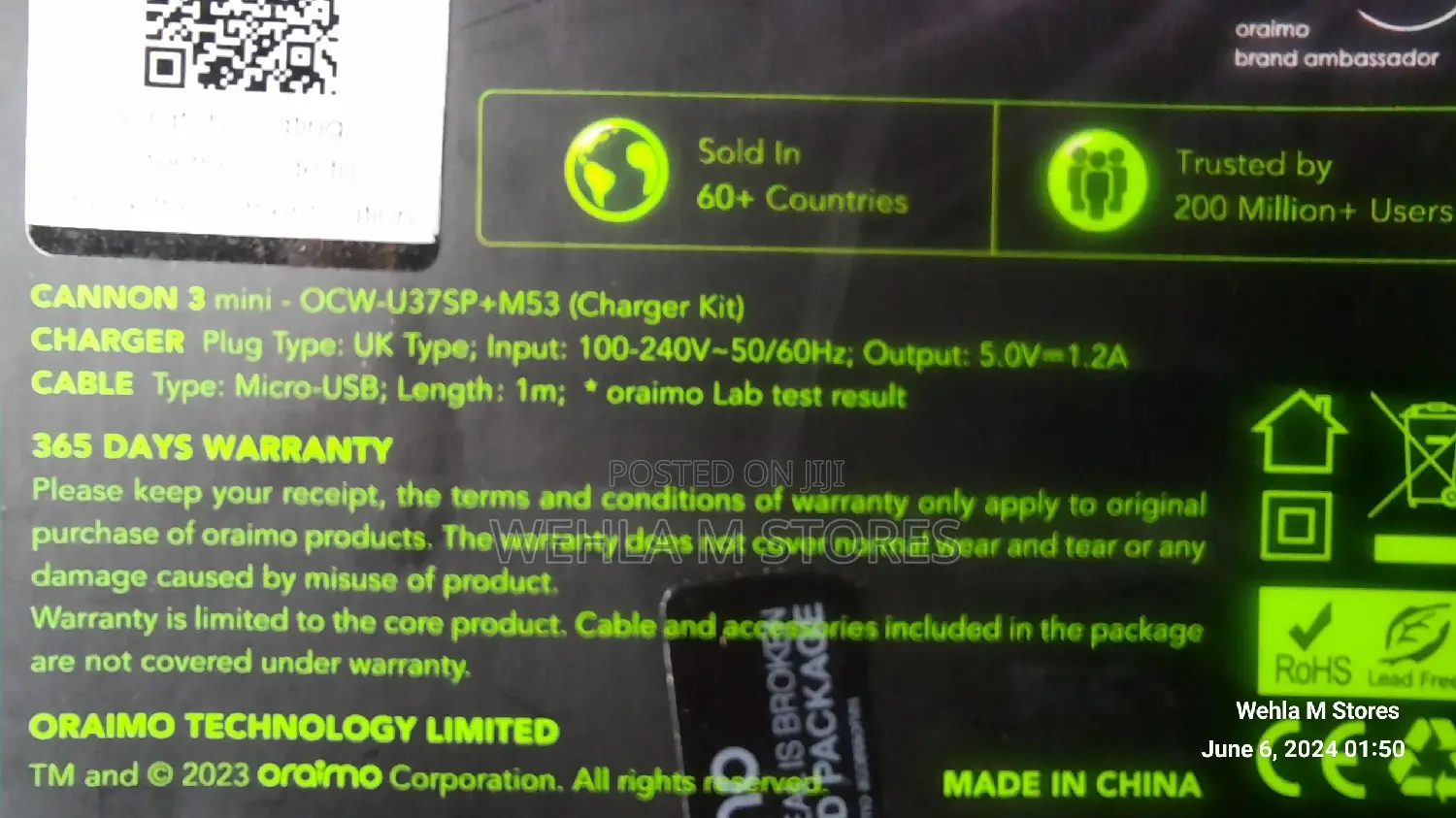Oraimo Cannon 3 Mini Android Charger - Multi-Usb