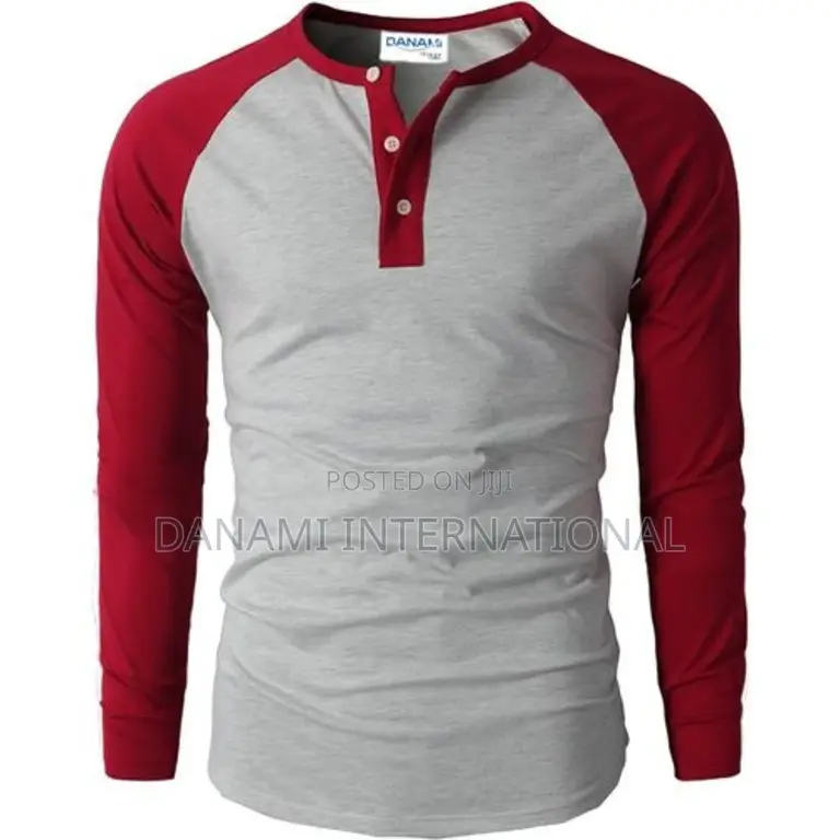 Danami Henley Long Sleeve T Shirt- Ash and Wine