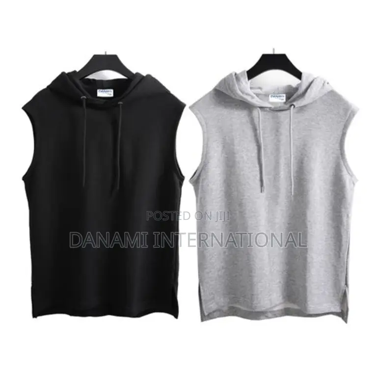Danami Pack of 2 Plain Sleeveless Hooded T Shirt- Black Gr