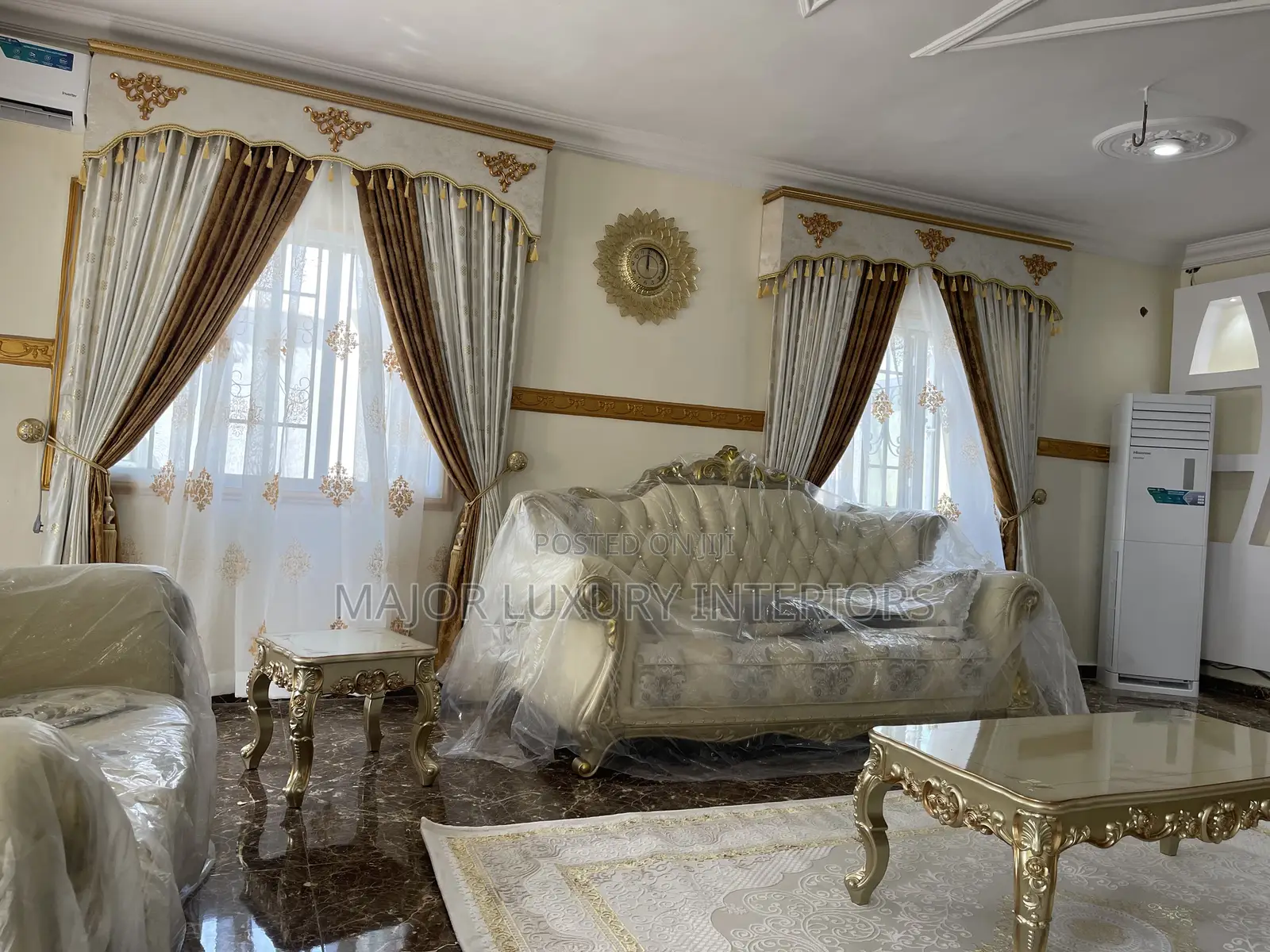 Curtains, Sofa Set, Arab Center Rug, Center Table and Side