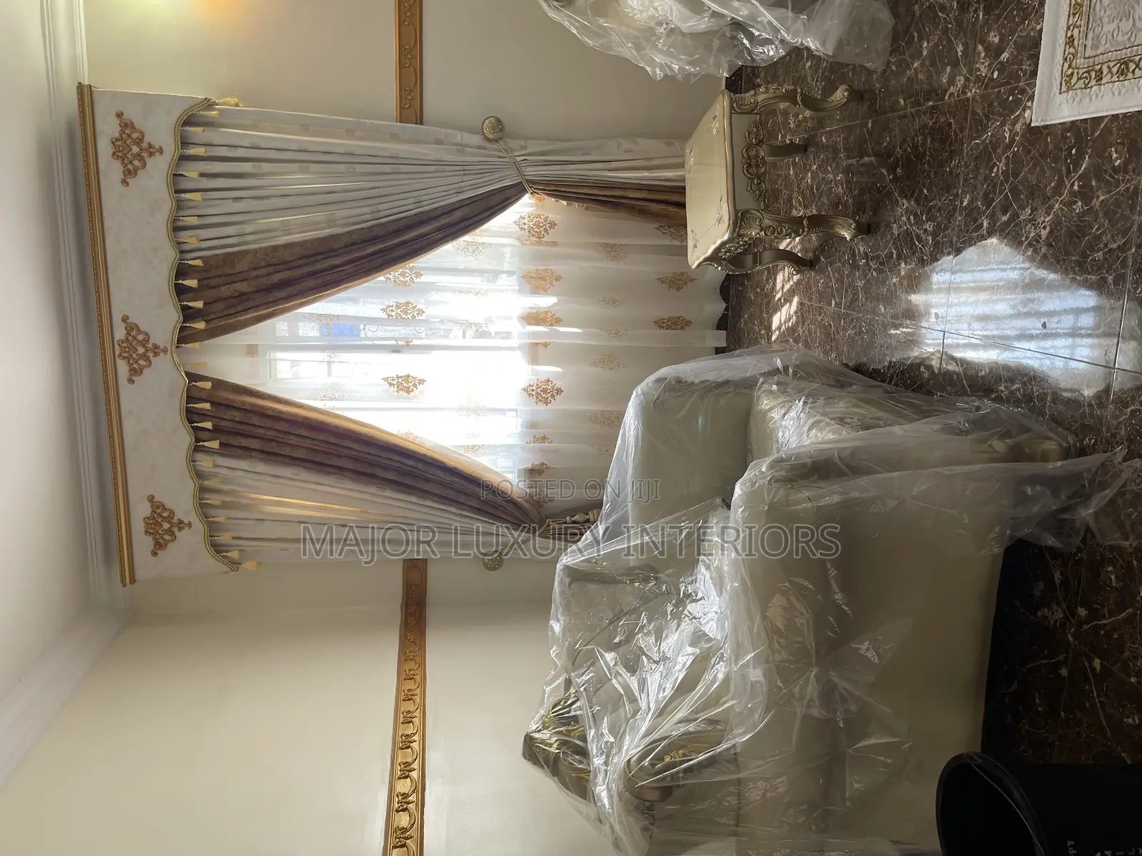 Curtains, Sofa Set, Arab Center Rug, Center Table and Side