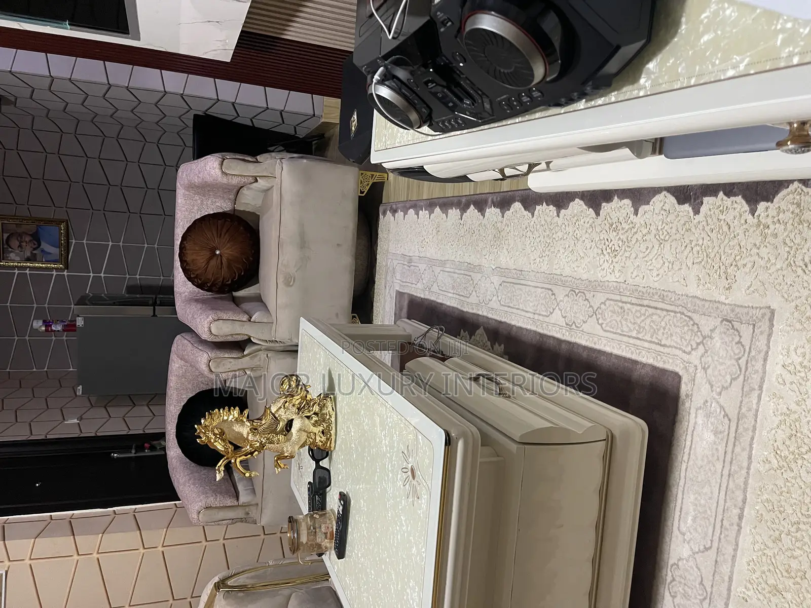 Complete Set of Living Room Interiors Curtains,Sofa, Arab