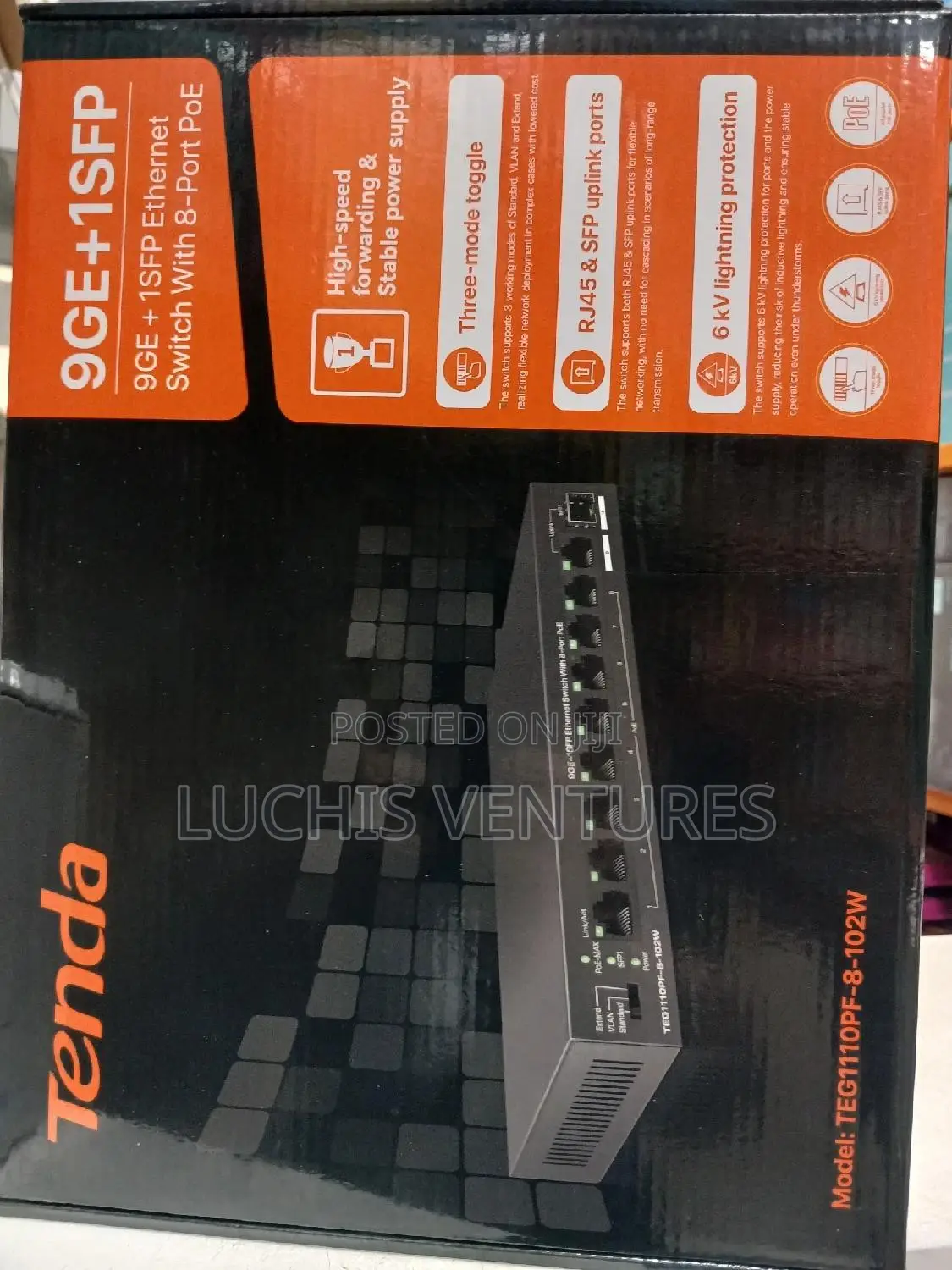TENDA 9GE + 1SFP Ethernet Switch With 8port Poe