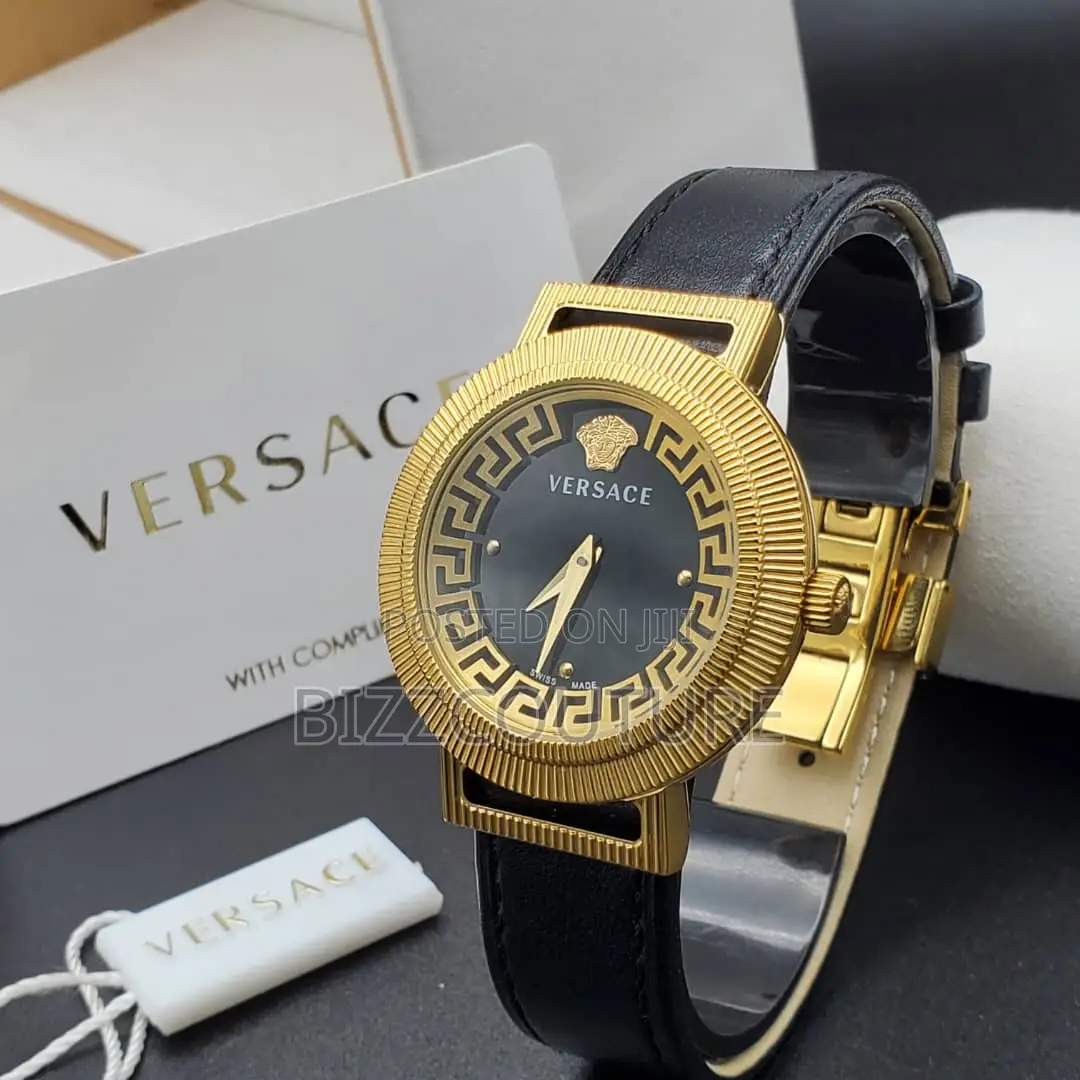 Original Versace With a Versace Dail Black Leather Watch