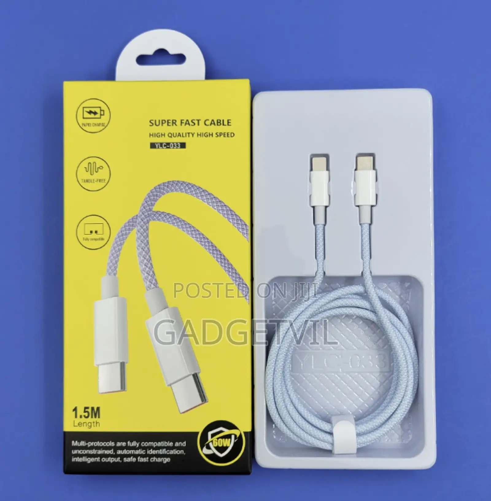 60w 1.5m Usb C To 8-pin Braided Data Cable For iPhone