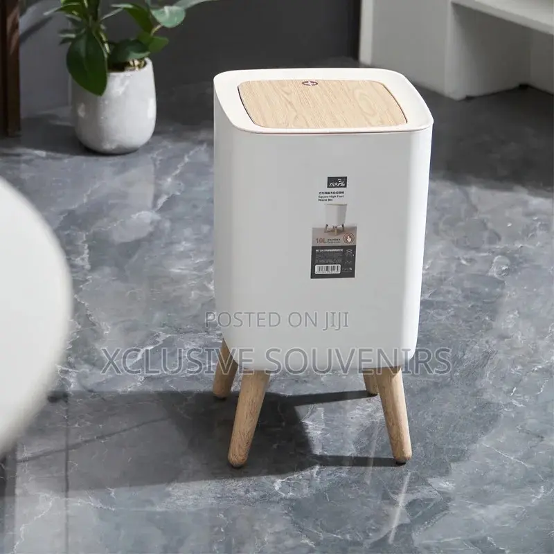 High Foot Wood Trash Can for Home/Office