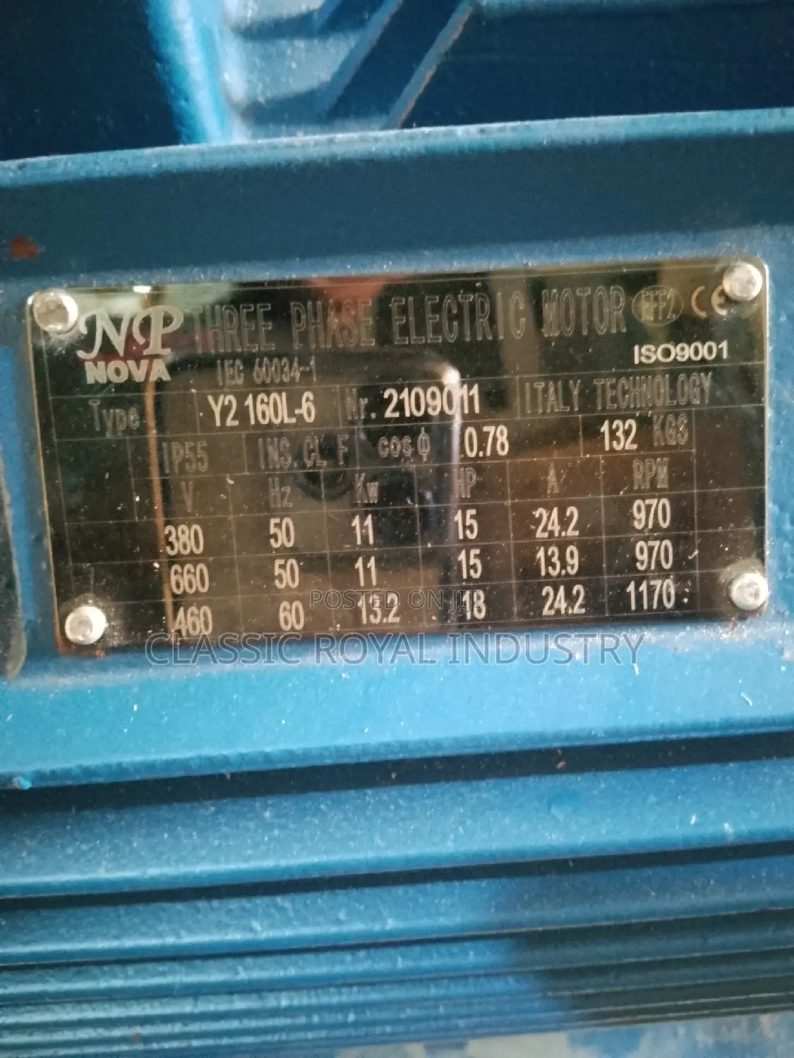 970 RPM 11 Kw 15 HP Electric Motor