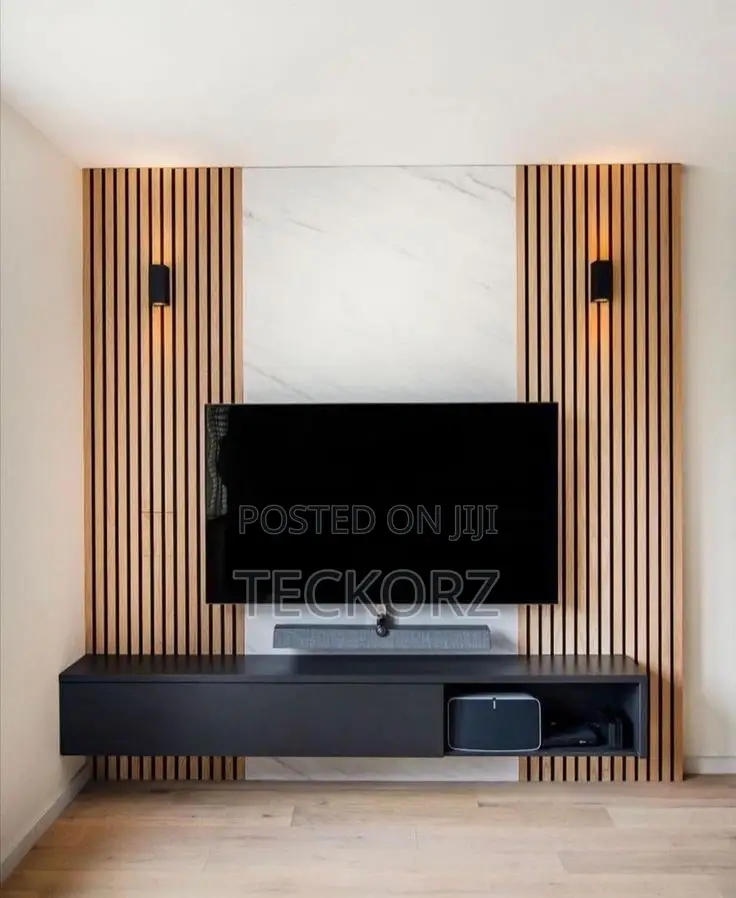 Slated TV Wall Console With TV Cabinets