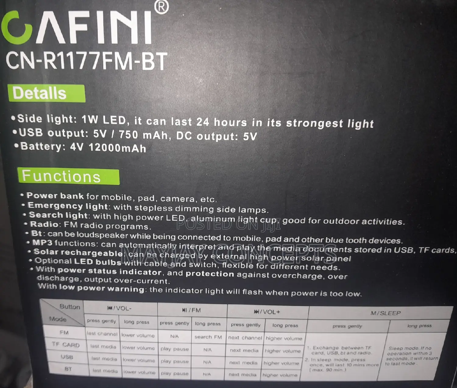 Cafini 12000mah Solar Lighting Kit-4bulbs+Mp3/Radio,Bluetoot