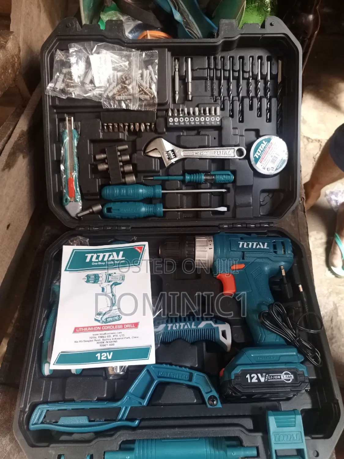 Total Cordless Battery Drill 12v With Tools 128 Pieces