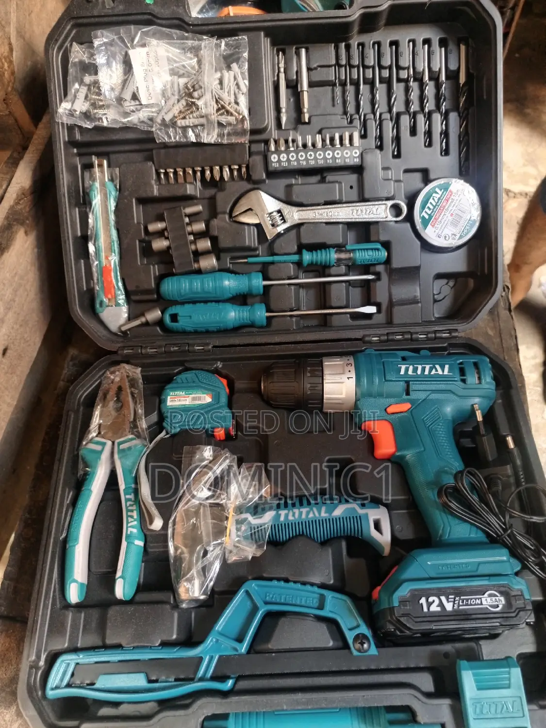 Total Cordless Battery Drill 12v With Tools 128 Pieces