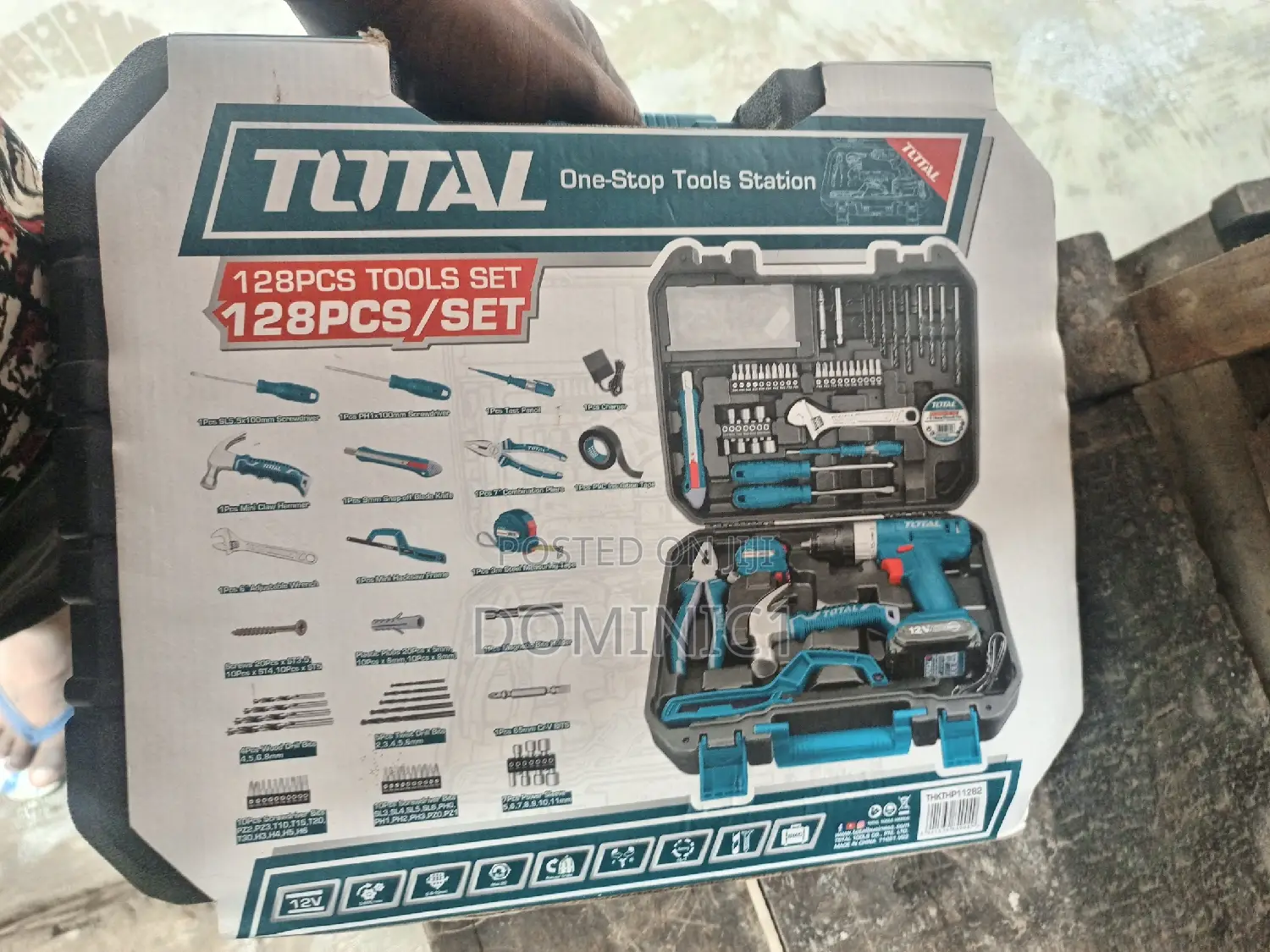Total Cordless Battery Drill 12v With Tools 128 Pieces