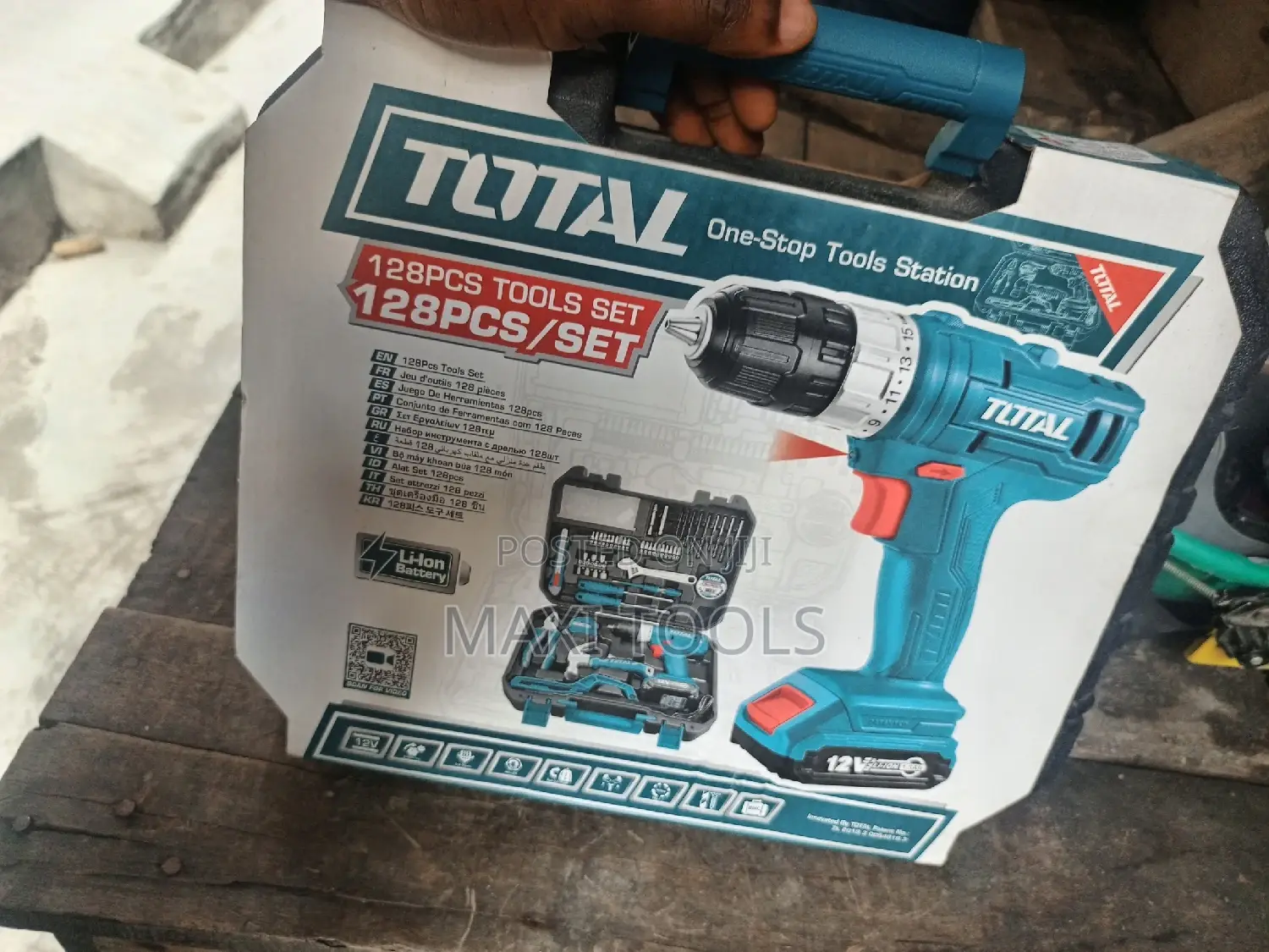 Total Cordless Battery Drill 12v With Tools 128 Pieces