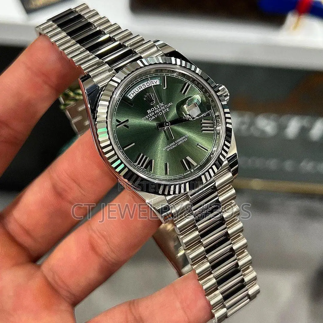 The Daydate Rolex Watch for Men's Green Dial Stainless Steel
