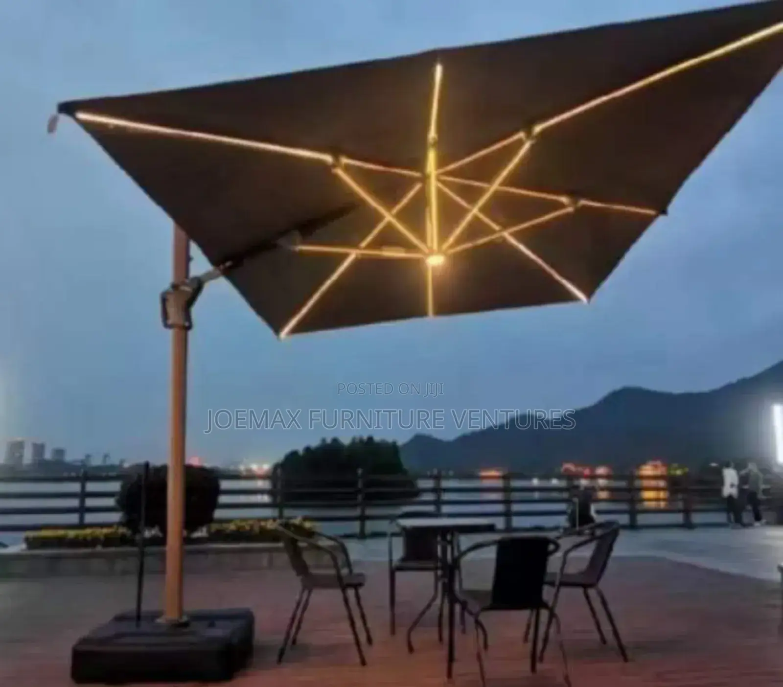 Garden Umbrella With Solar Lights, 10ft by 10ft.