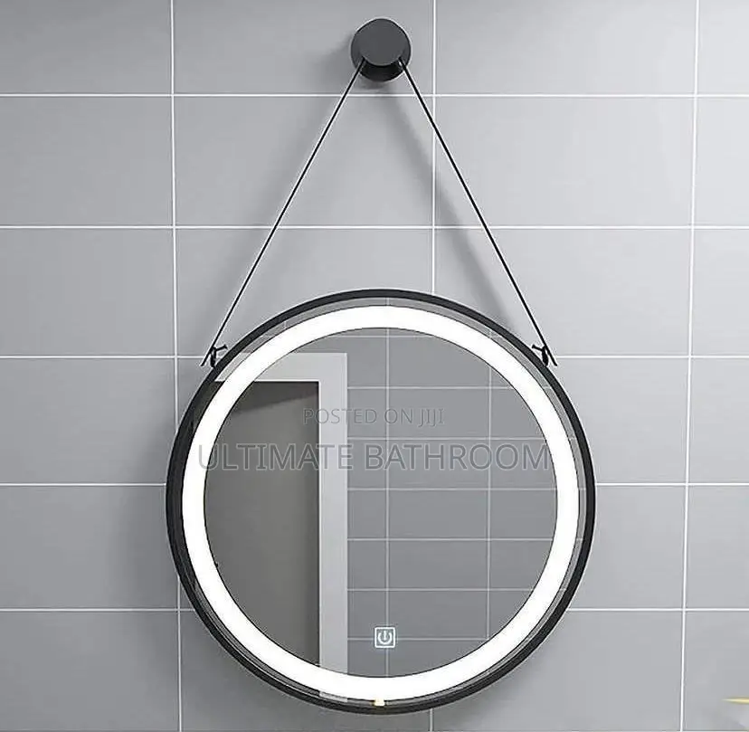 Round Black Frame Mirror With Belt