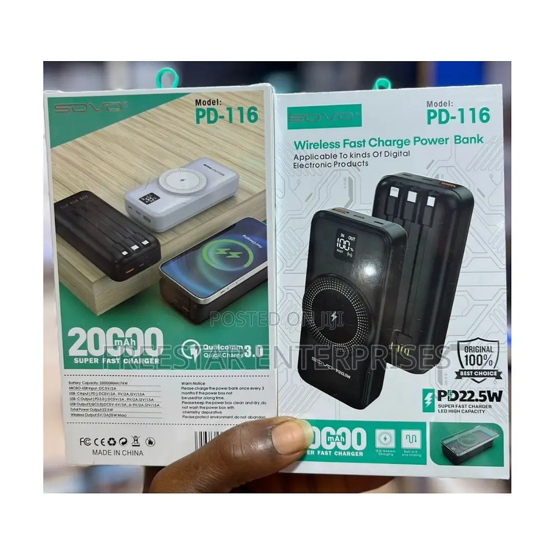 SOVO 20000mah Wireless Power Bank Cables. SOVO 22.5W Power