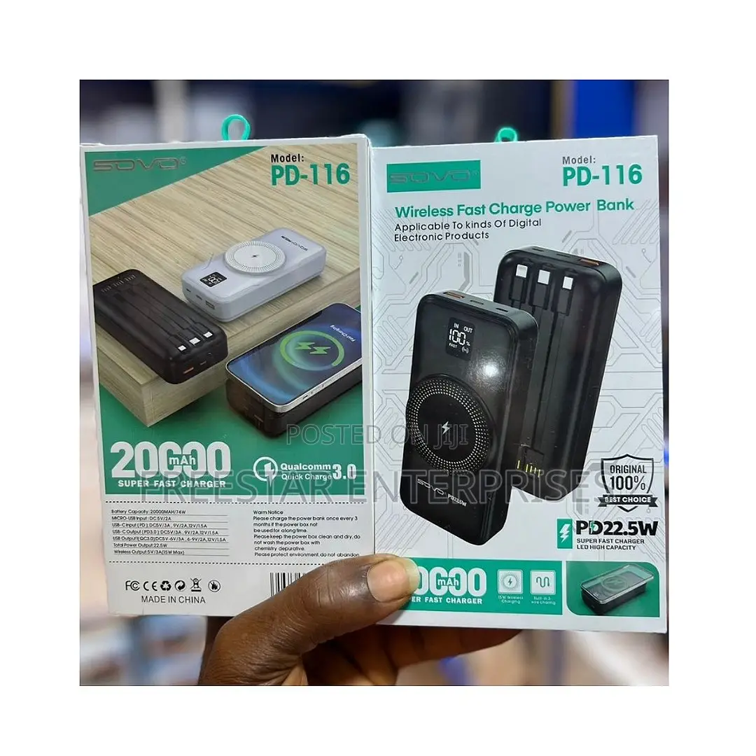 SOVO 20000mah Wireless Power Bank Cables. SOVO 22.5W Power