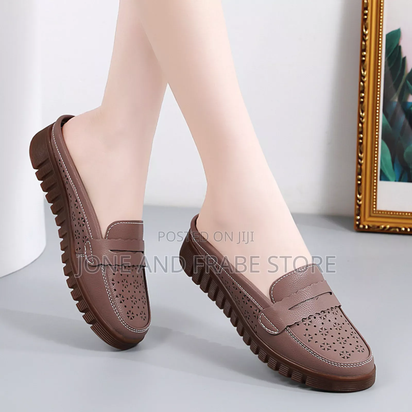 Women Leather Cut Out Ladies Half Loafers Shoe