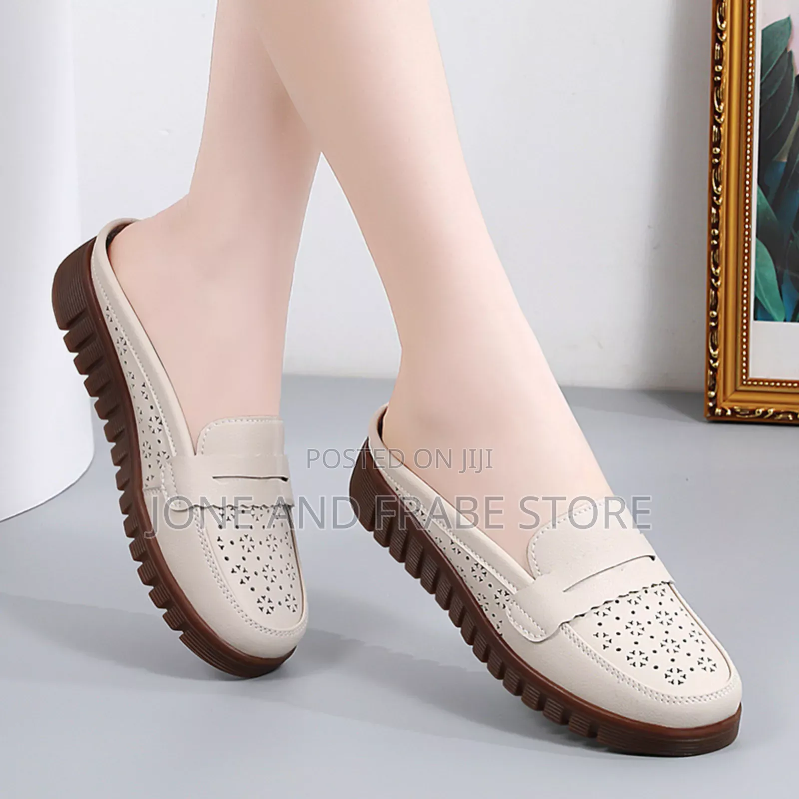 Women Leather Cut Out Ladies Half Loafers Shoe
