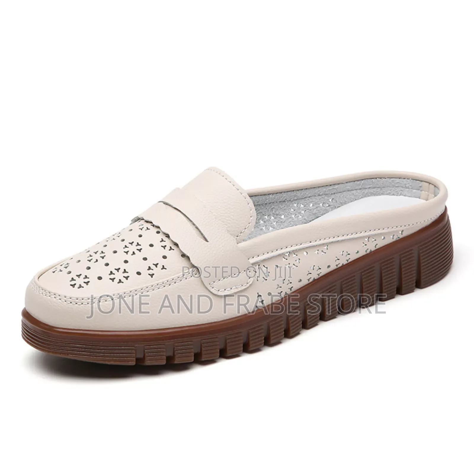 Women Leather Cut Out Ladies Half Loafers Shoe