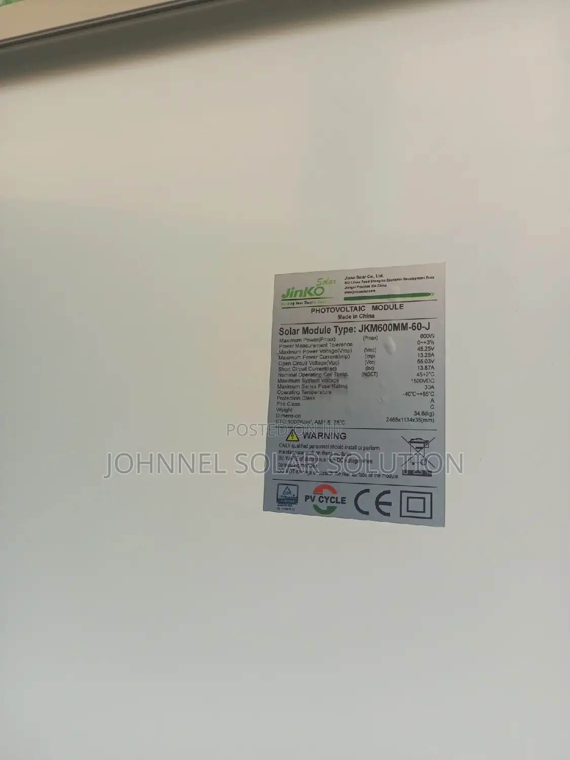 600w 144cell Jinko Solar Panel