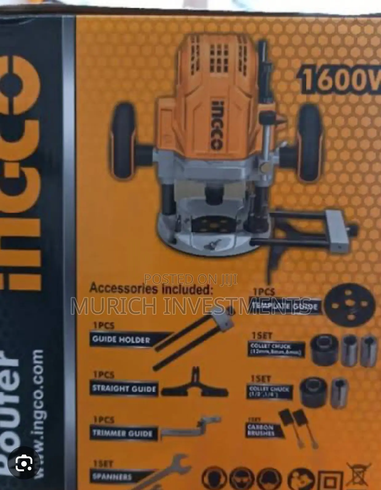 INGCO 6/8/12 Mm 1600 Watt Electric Plunge Router RT160028
