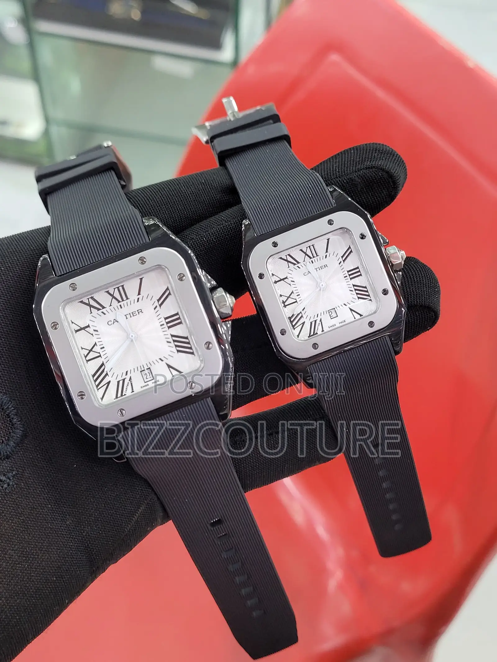 Original Cartier Calendar Black Rubber Strap Watch