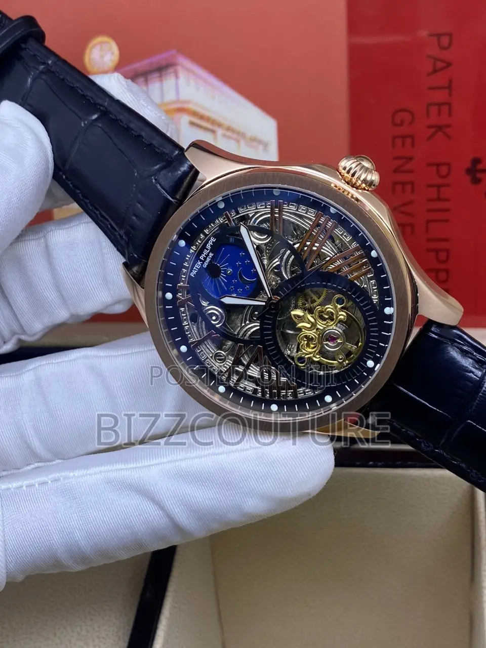 Original PATEK PHILIPPE Chronograph Blue Dail Leather Watch
