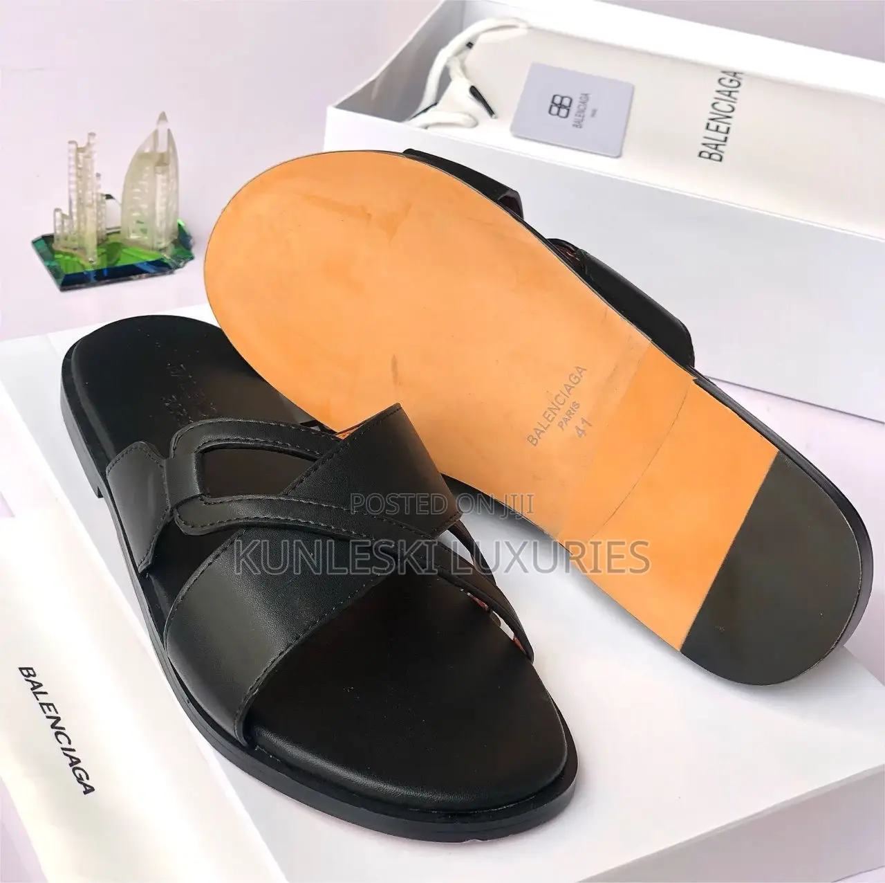 Original Balenciaga Men Leather Slippers