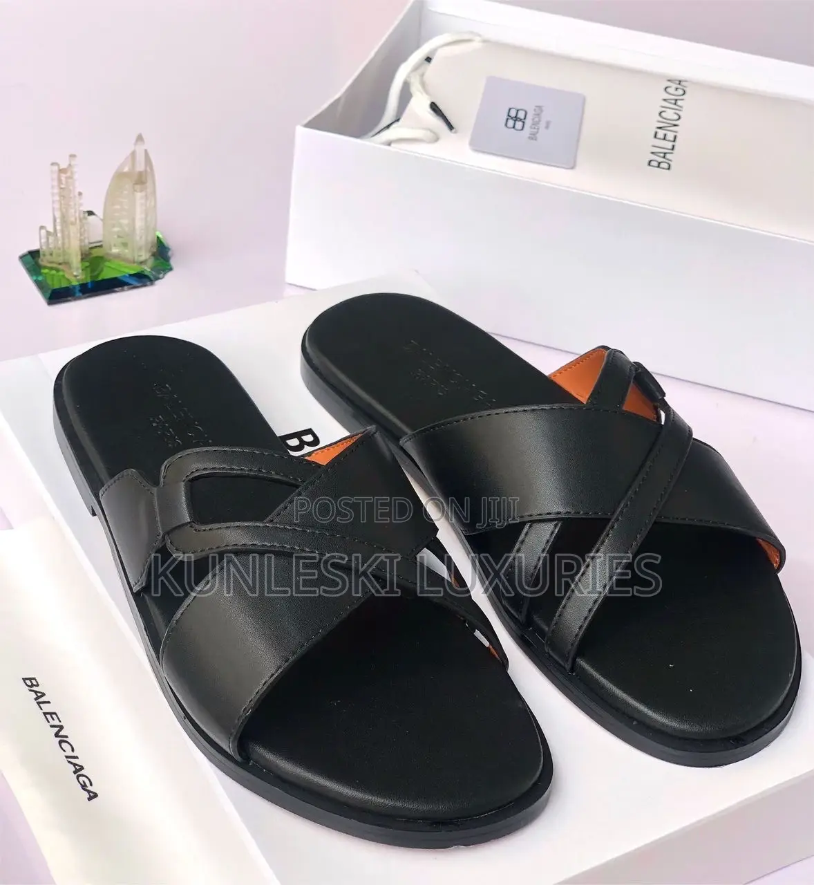 Original Balenciaga Men Leather Slippers