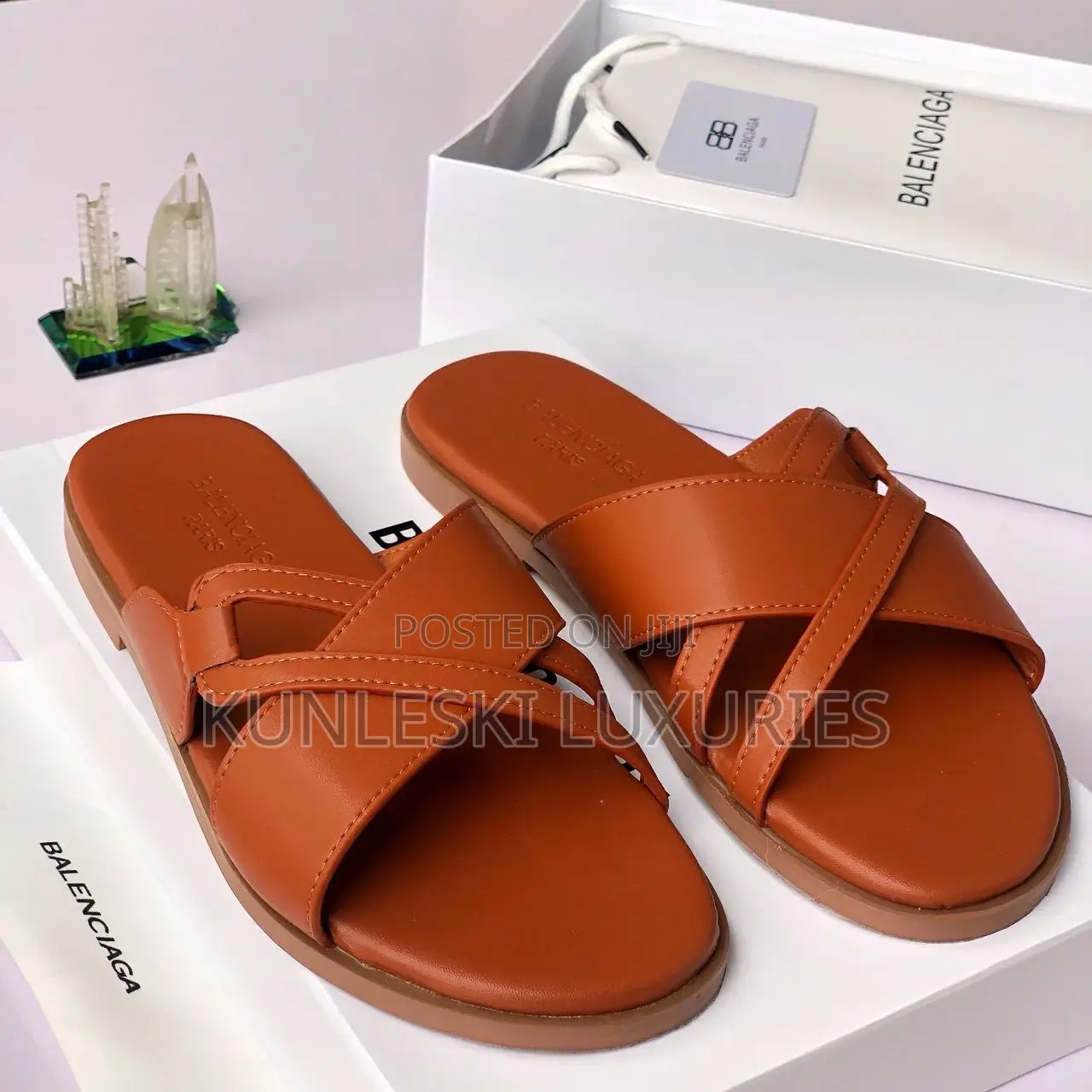 Original Balenciaga Men Leather Slippers