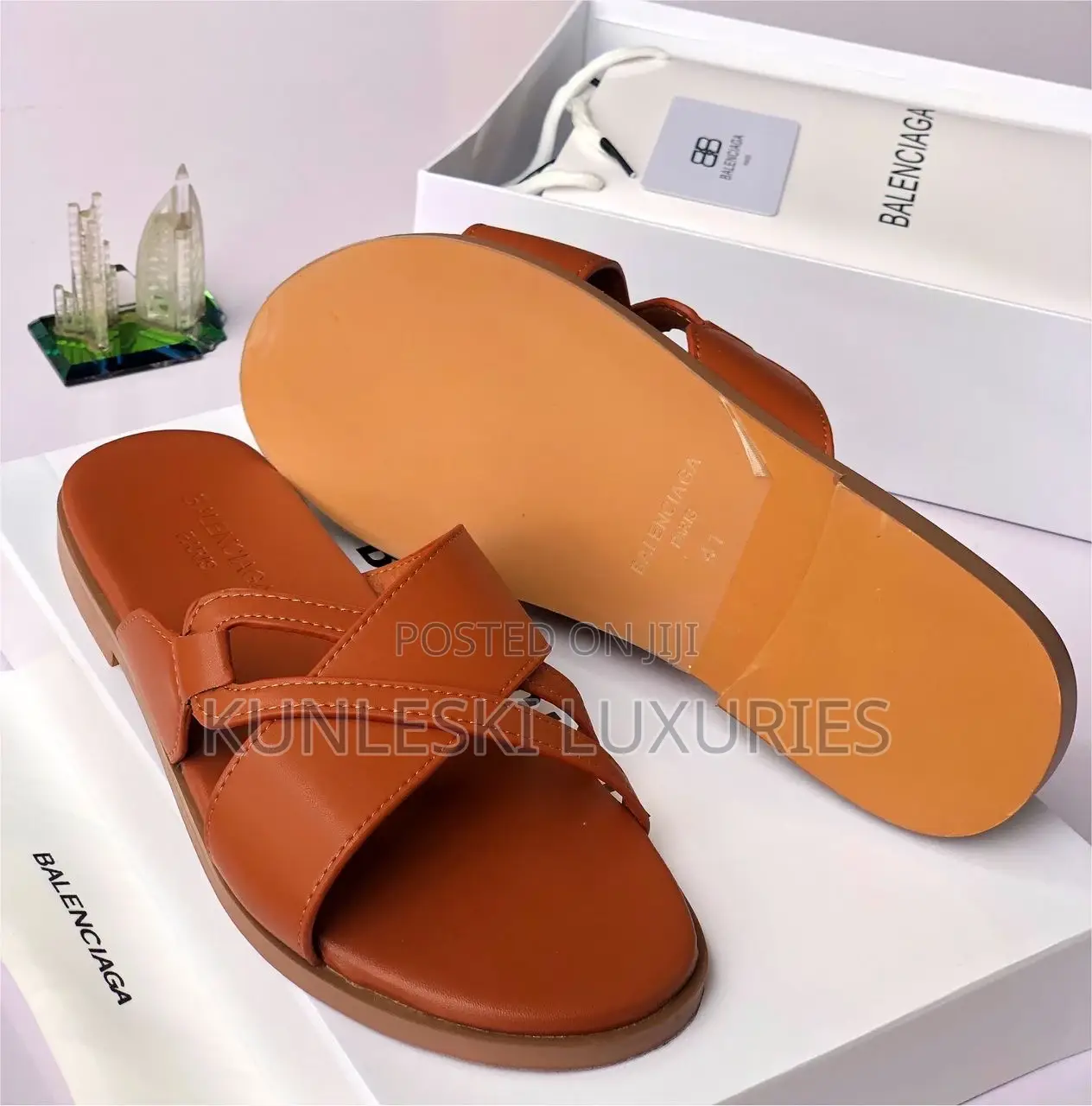 Original Balenciaga Men Leather Slippers