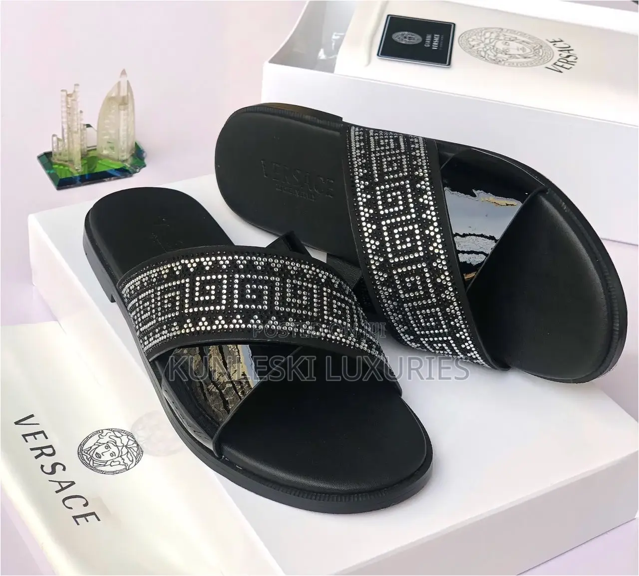 Original Versace Men Leather Slippers