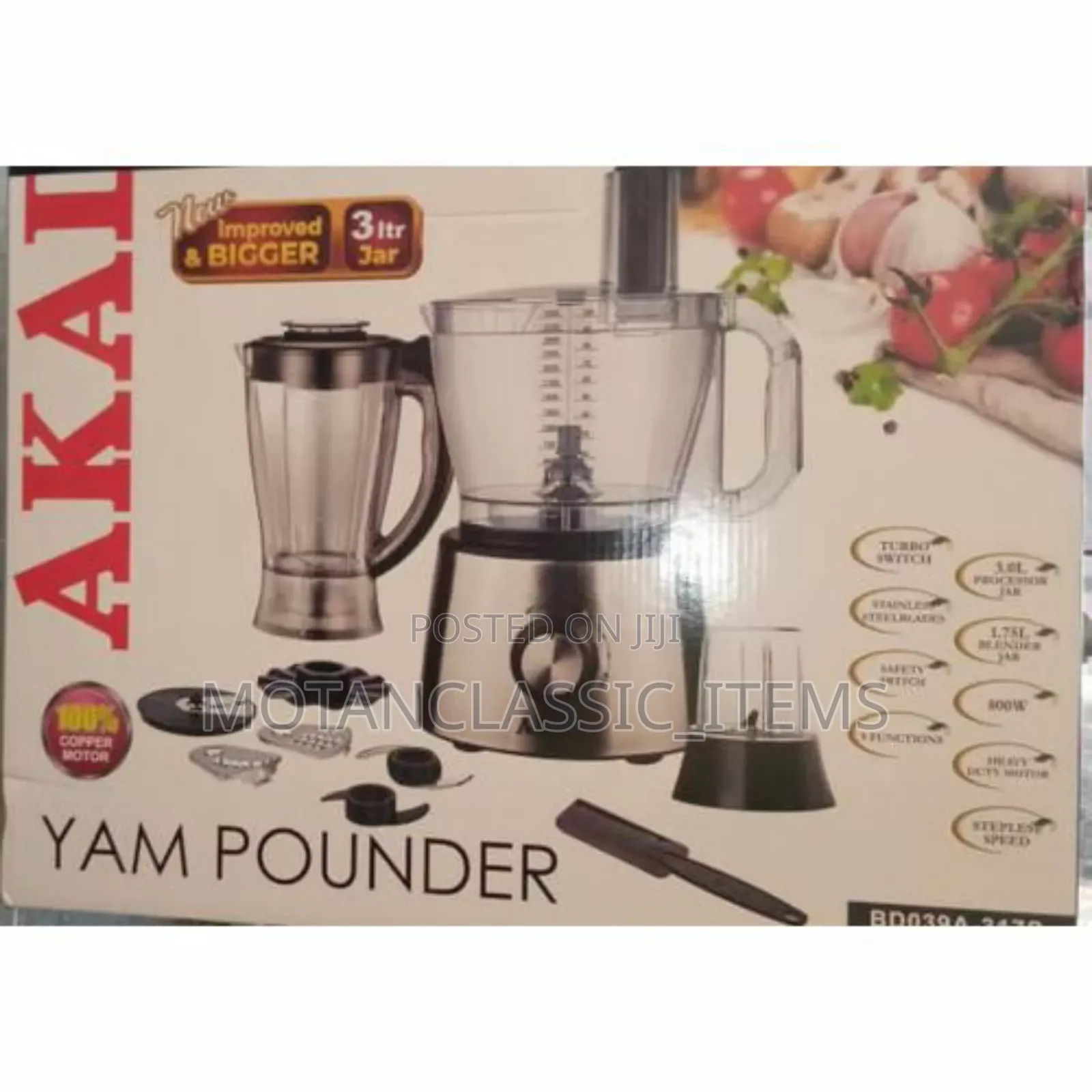 Akai Heavy Duty Motor Yam Pounder Food Processor 3l