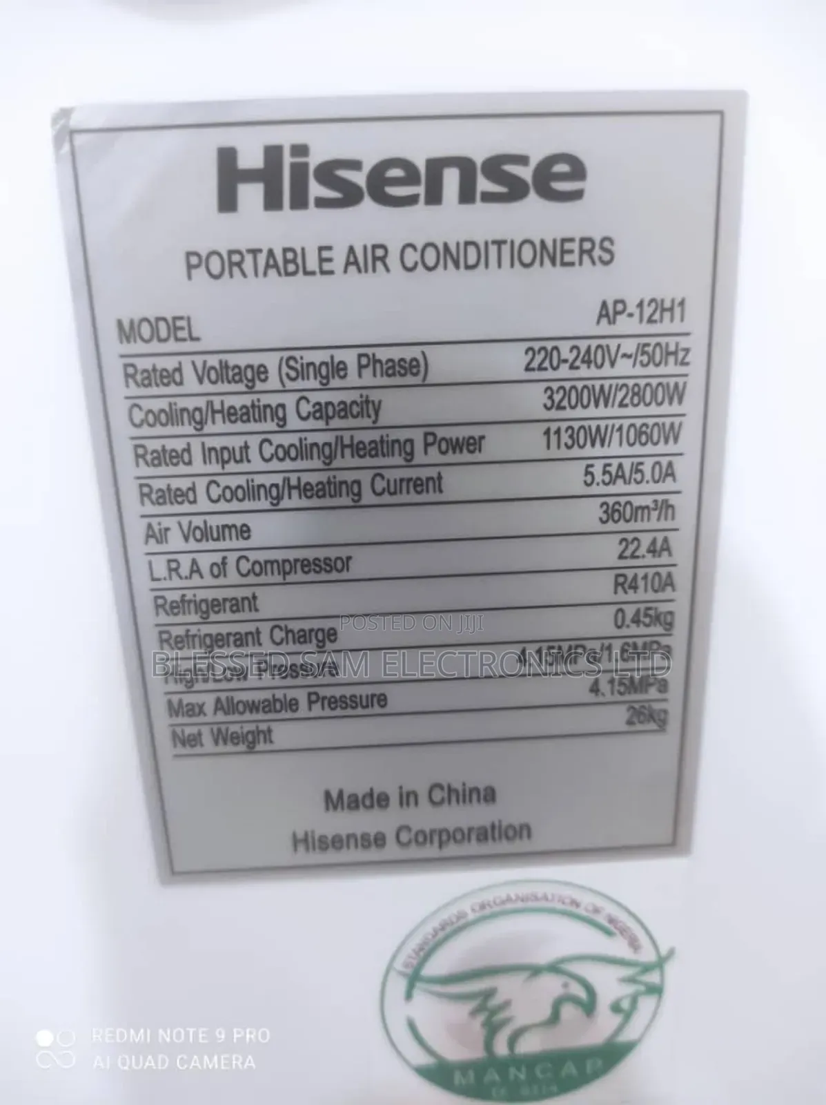2024> Hisense Mobile Air Conditioner 1.5hp Fast Cooling>1yrs