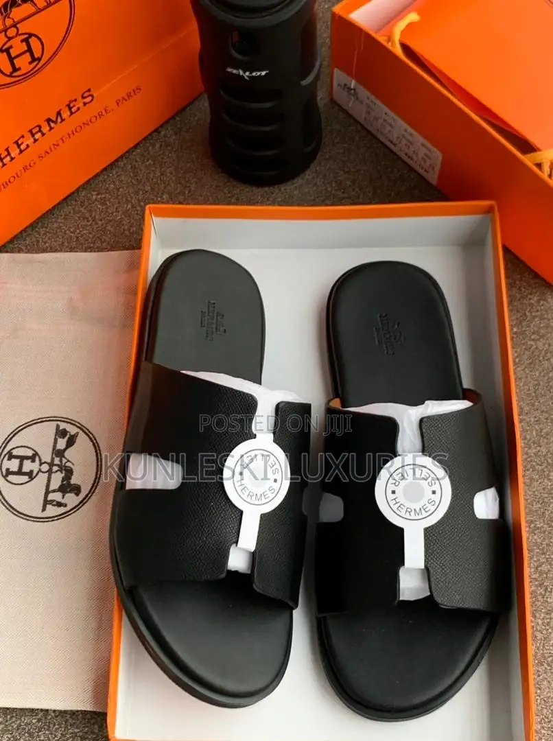 Original Hermes Men Leather Slippers