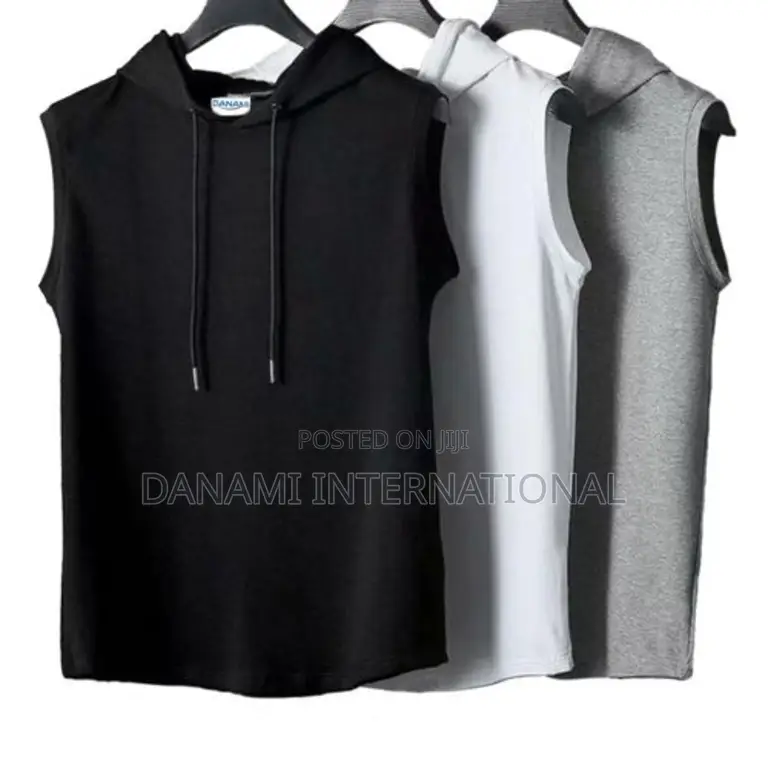 Danami Pack of 3 Plain Sleeveless Hooded T Shirt- Black Whit