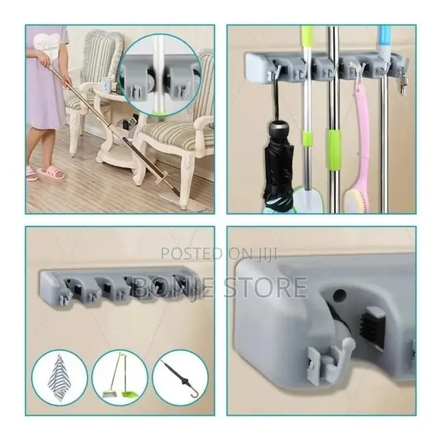 4 in 1 Wall Mount Mop Broom Holder With Hanger