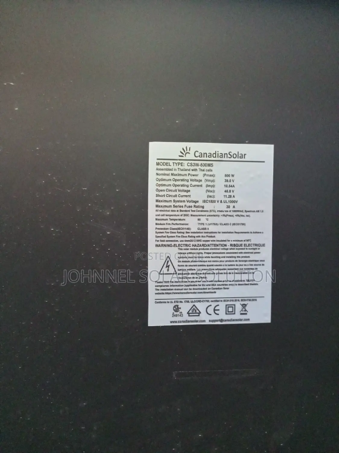 500w 120c Canadian Solar Panel