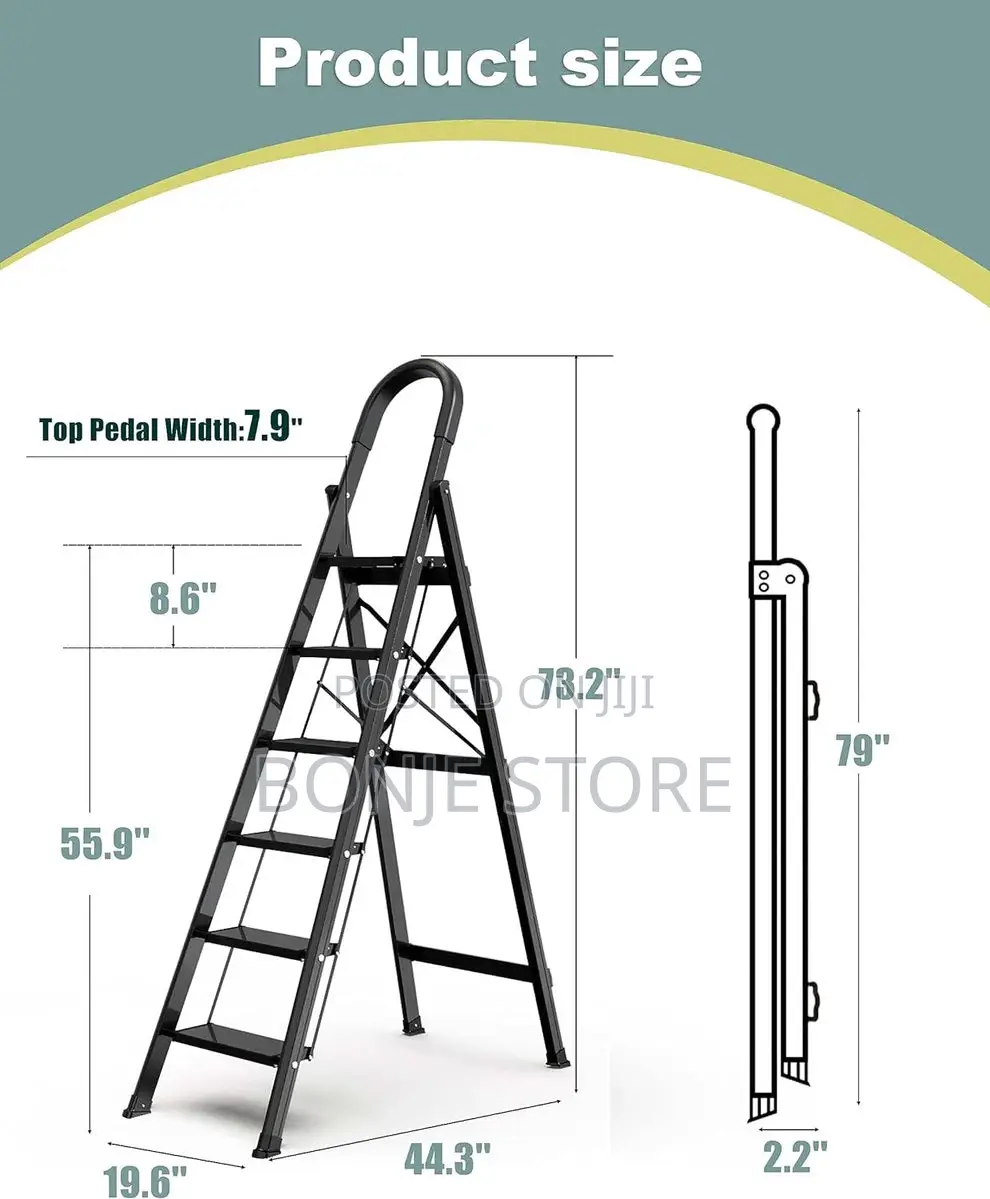 6 Step Foldable Ladder With Anti Slip Wide Sturdy Handgrip