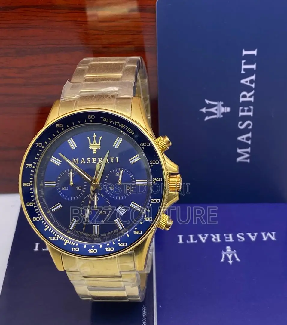 Original Masarati Blue Dail Chronograph Gold Chain Watch