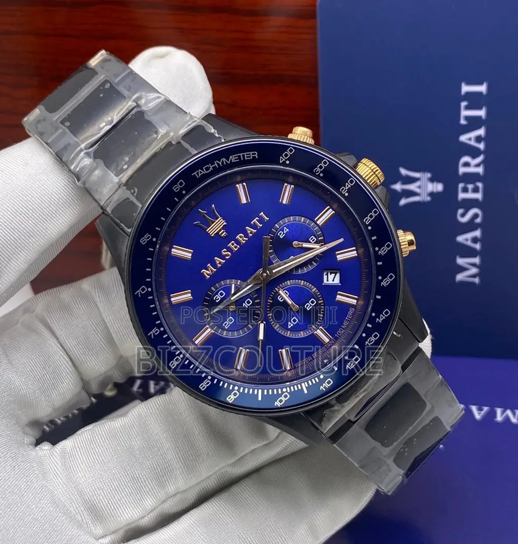 Original Maserati Chronograph Blue Dail Black Chain Watch