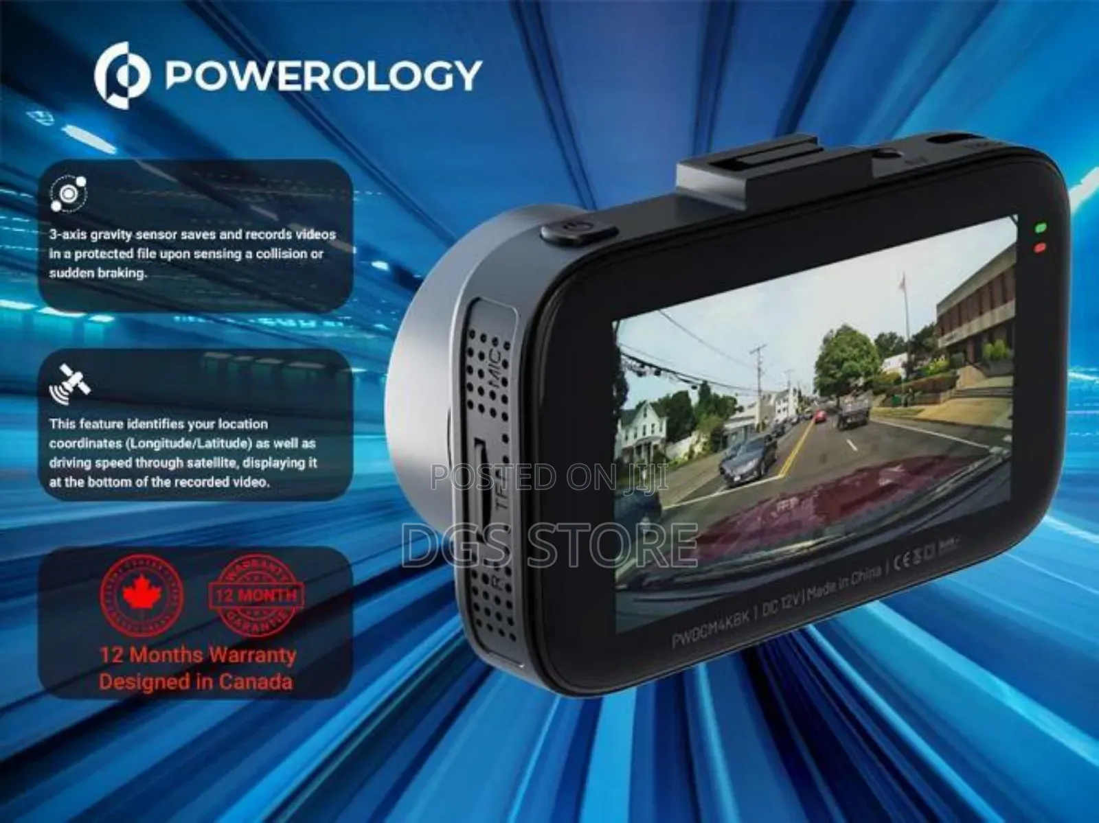Powerology Dash Camera HD Full HD 1080P Display