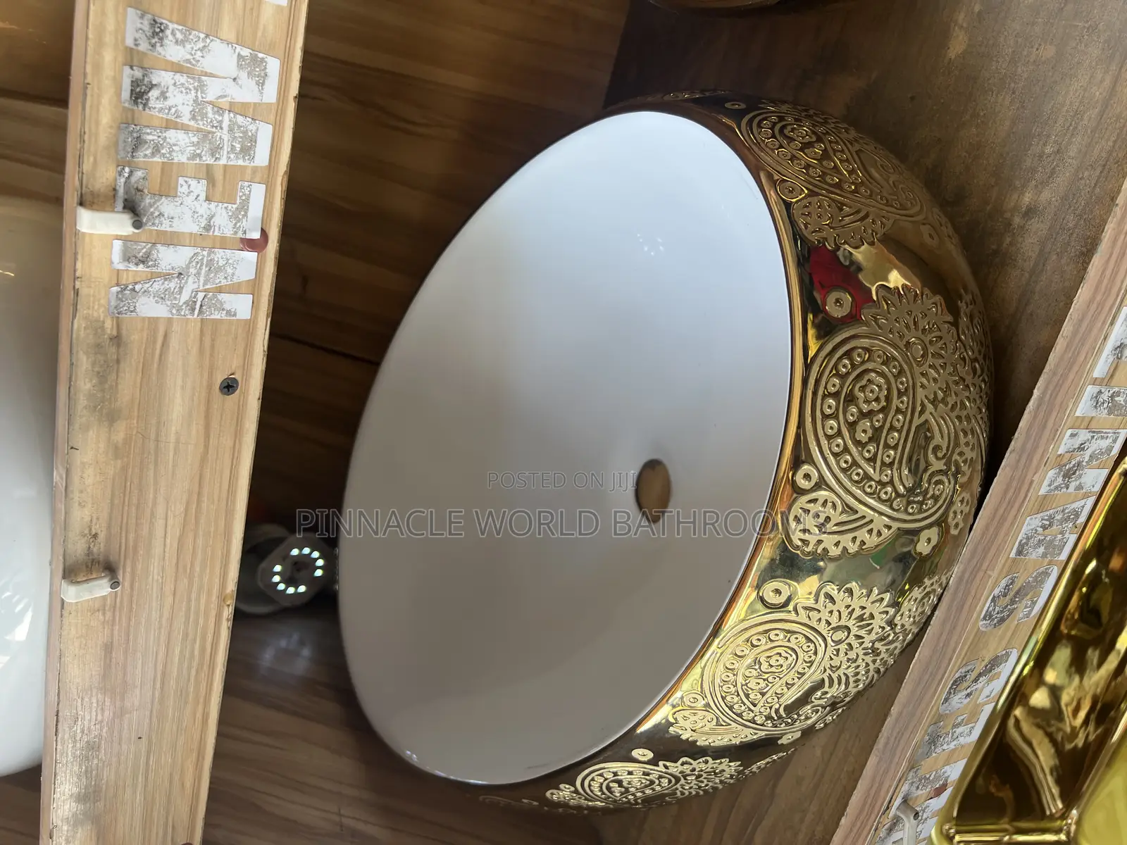 White and Gold Counter Top Washing Hand