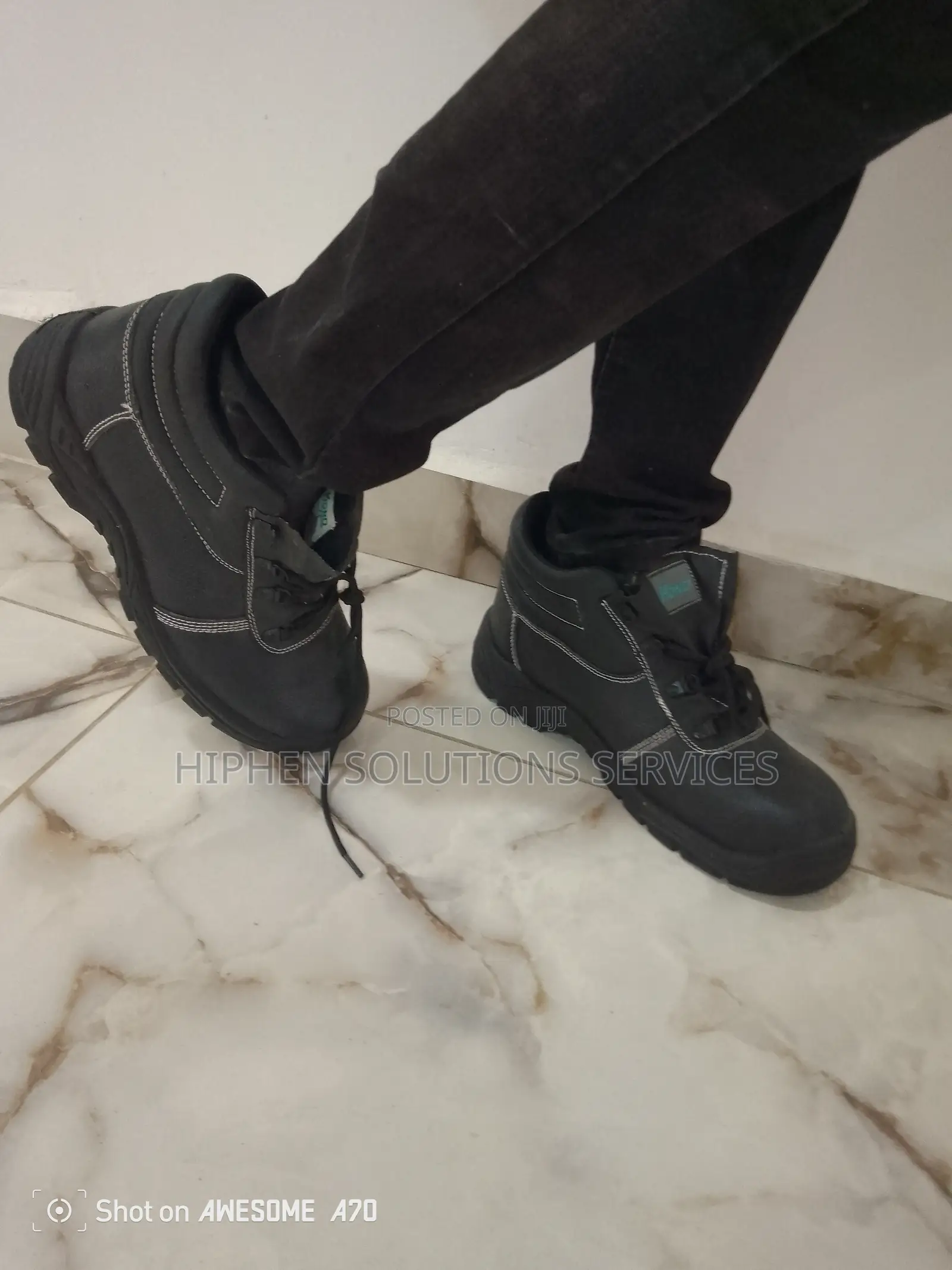 Black Waterproof Leather Work Boots Steel Toe Safety Shoes
