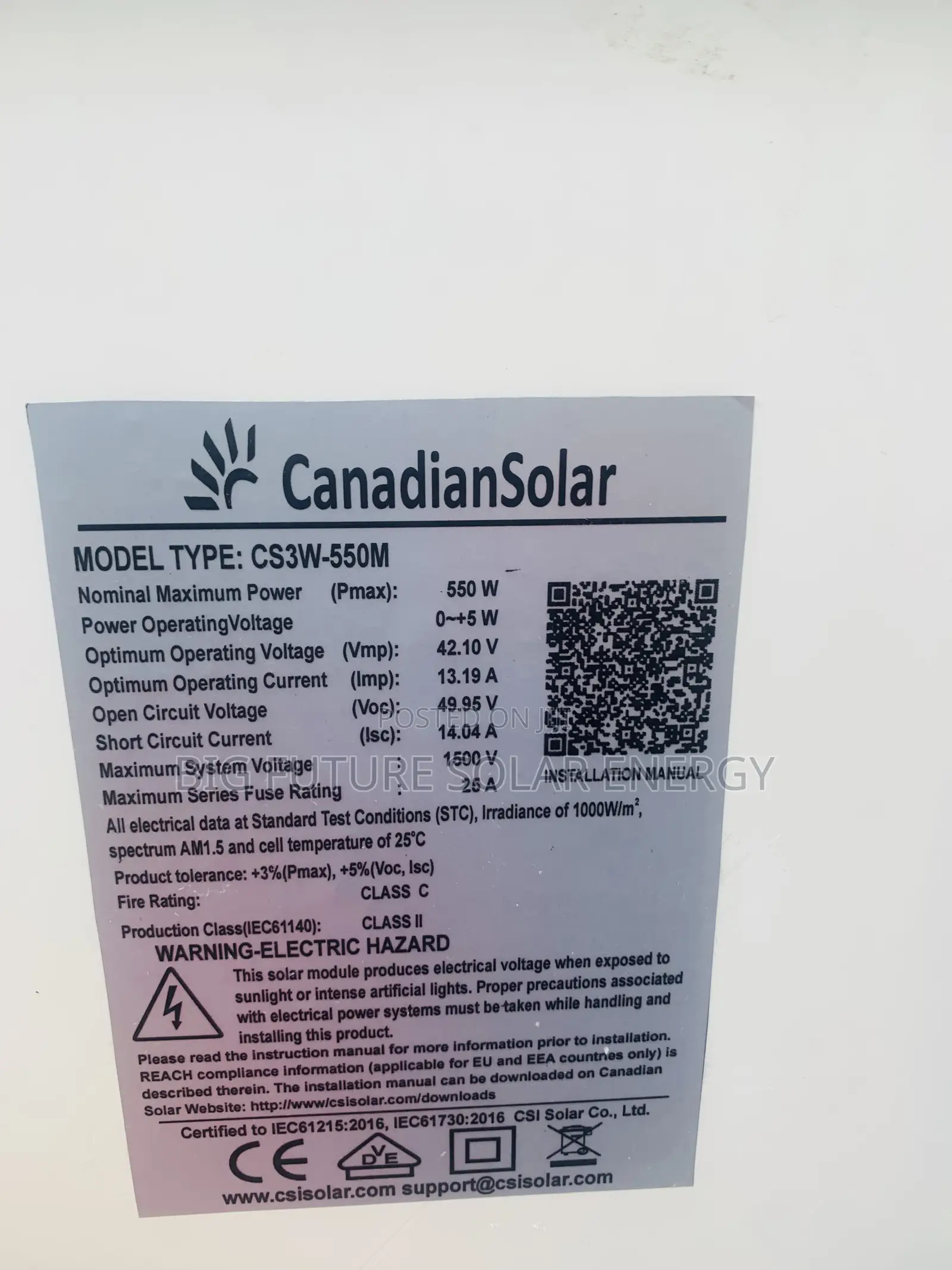 550w Canadian Solar Panel 120c