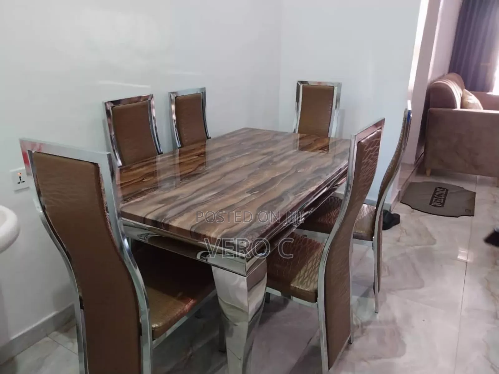 High Quality Marble Dining Table and 6 Leather Chairs